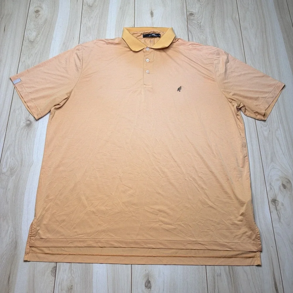 RLX Ralph Lauren Mens Striped Polo Golf Shirt Orange Size XL Moisture Wicking